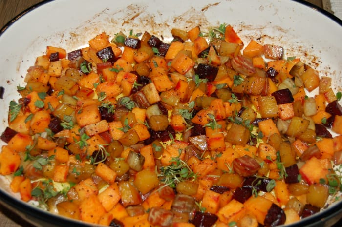 Ovnsbakte rotgrønnsaker med søtpotet