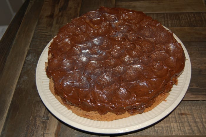 Almond cake with chocolate and espresso cream