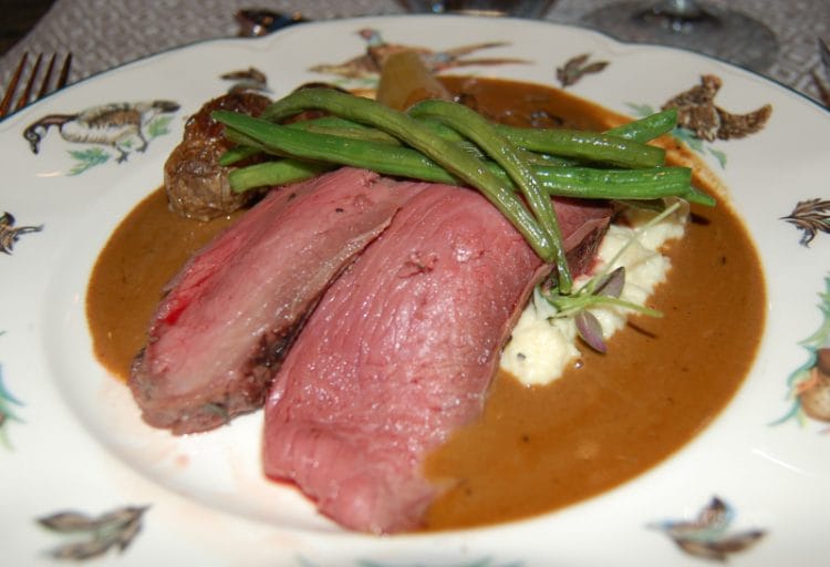 Moose fillet with parsley root puree, beans and a lovely cream and cognac sauce