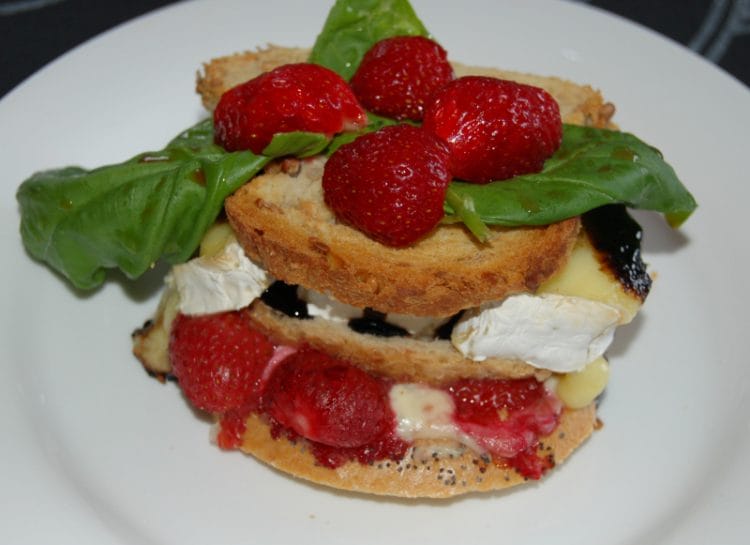 Cheese sandwich with strawberries