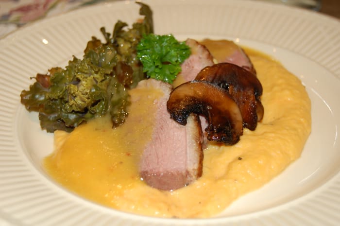 Duck breast with peach sauce