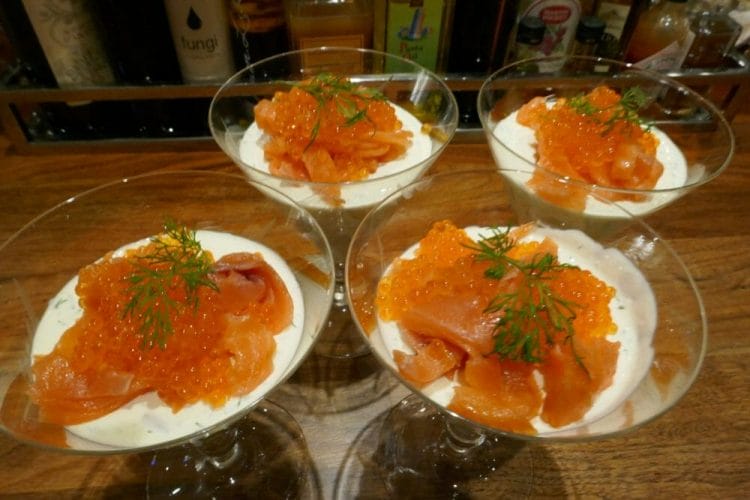 Dill panna cotta with salmon and salmon roe