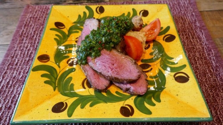 Culotte with chimichurri and tiny baked potatoes