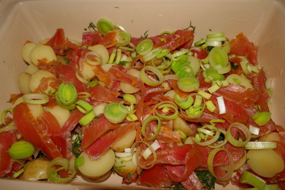 Potetform med røkt ørret