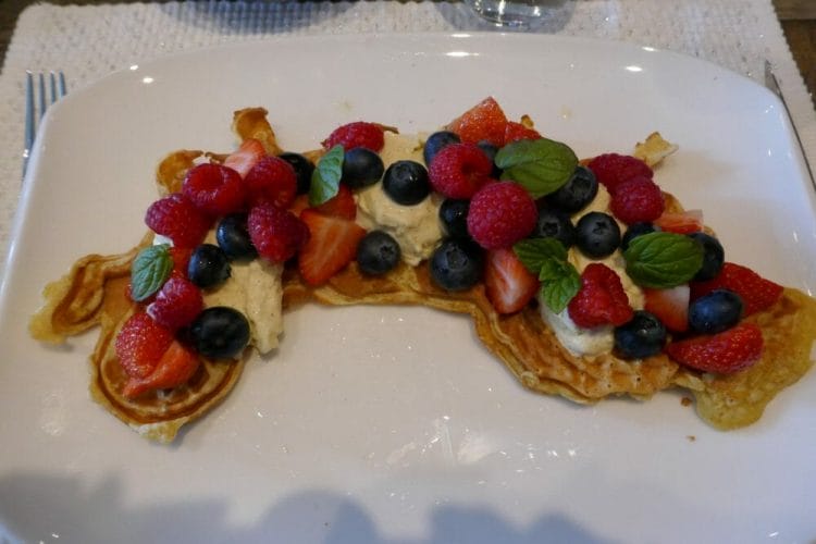 Waffles with ice cream and berries for dessert
