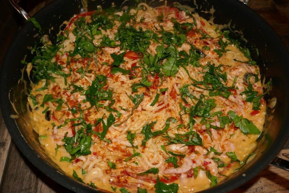 Pasta med småsinte reker