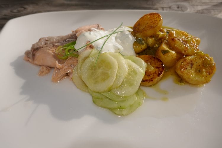 Baked arctic char with mustard potatoes