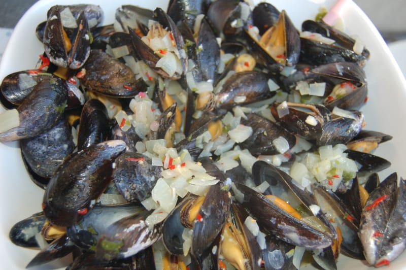 Blåskjell i hvitvin