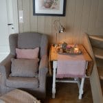 New chair in the cozy nook and decorated with spring tones in the house